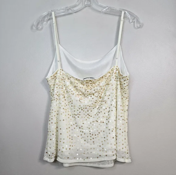 Luisa Cerano Cream & Gold Sequin Embellished Cami, Size 12 ~ VGUC - Picture 3 of 12